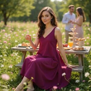 EILEEN FISHER Tencel Asymmetric Hem Midi Tank Dress Pink V Neck Womens Medium